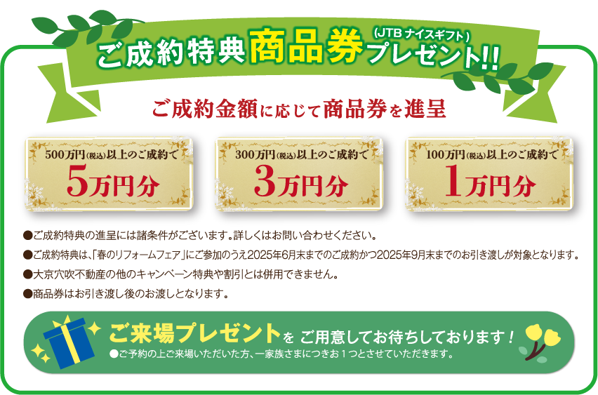 ご成約金額に応じて商品券を進呈