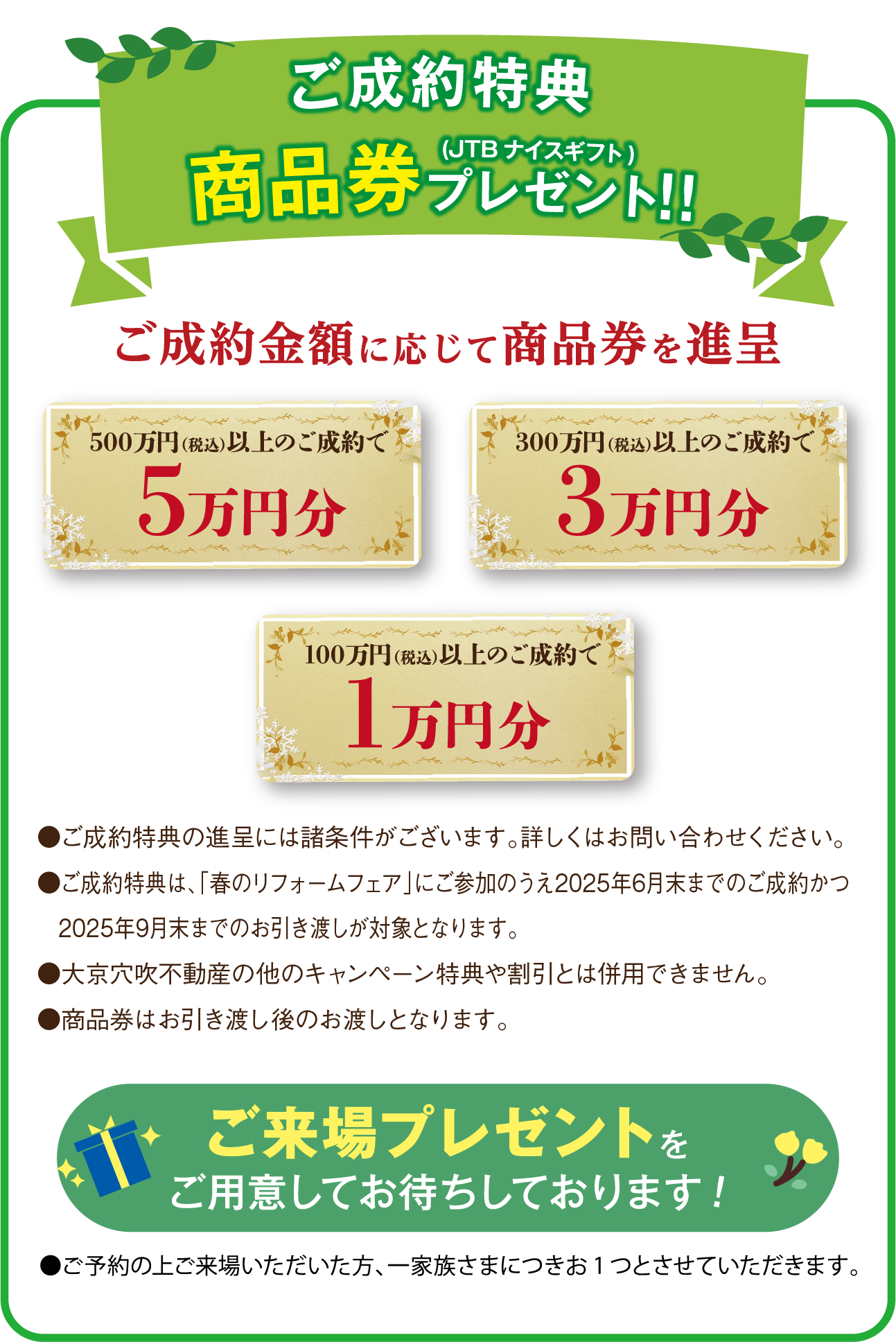 ご成約金額に応じて商品券を進呈