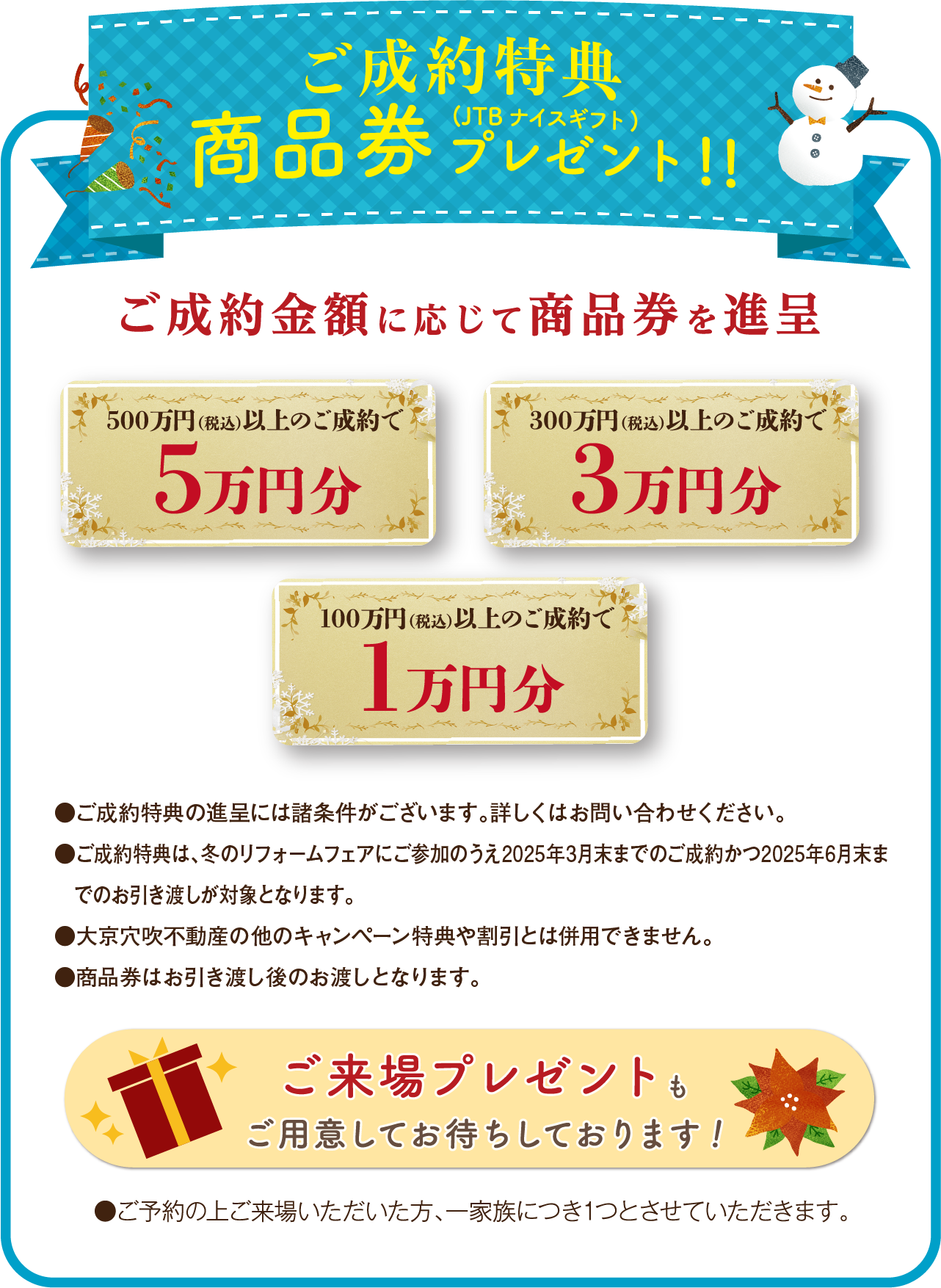 ご成約金額に応じて商品券を進呈